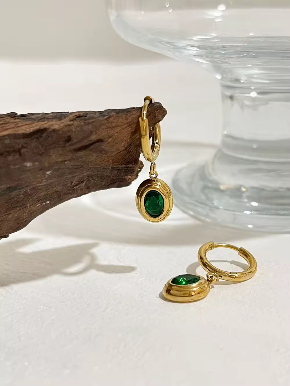 Emerald Hoop Earrings
