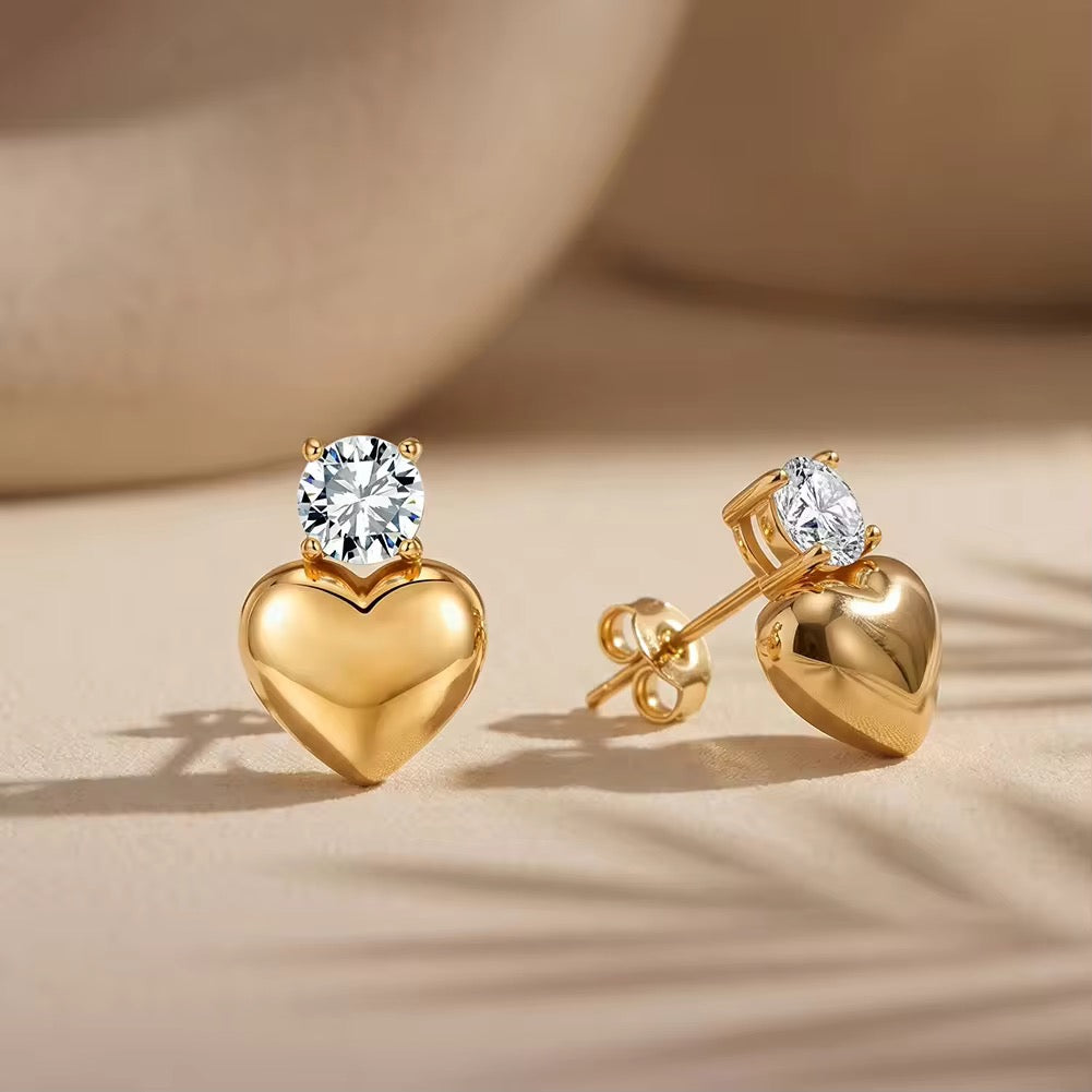 Golden Heartstone Stud Earrings