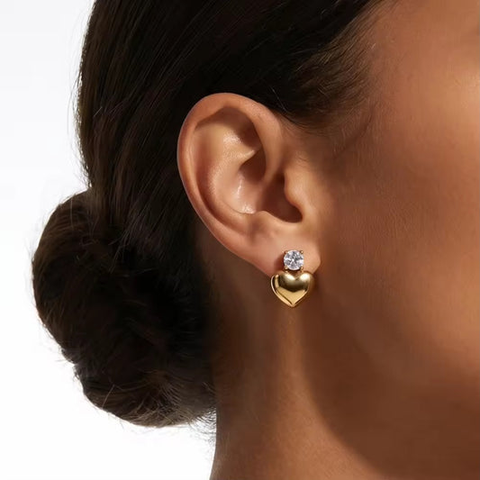 Golden Heartstone Stud Earrings