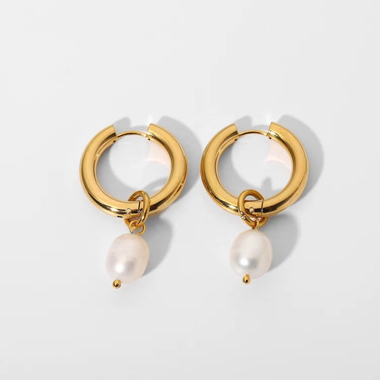 Pearl Charm Hoop Earrings