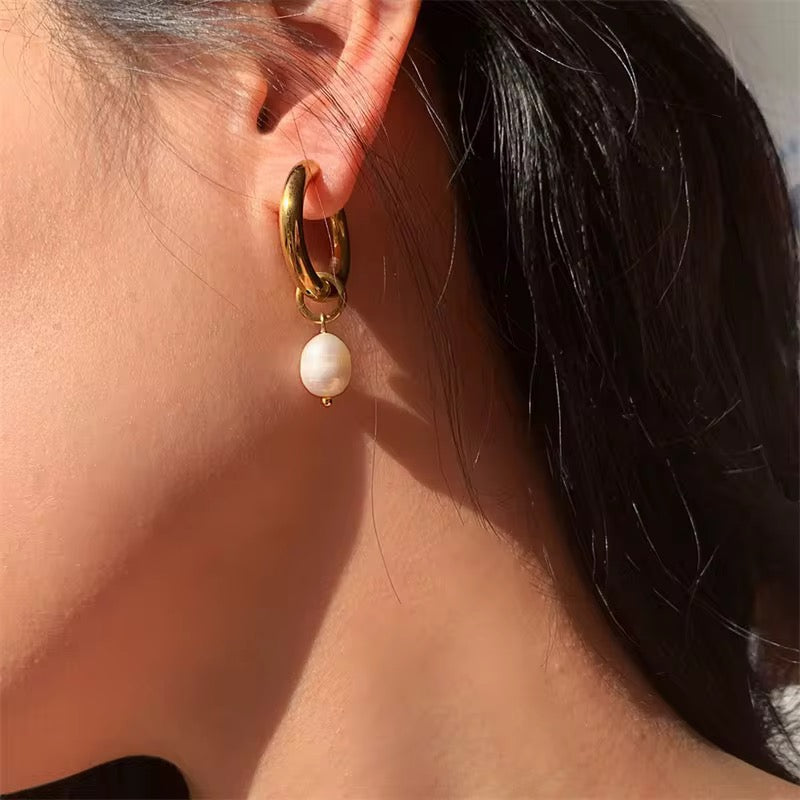 Pearl Charm Hoop Earrings