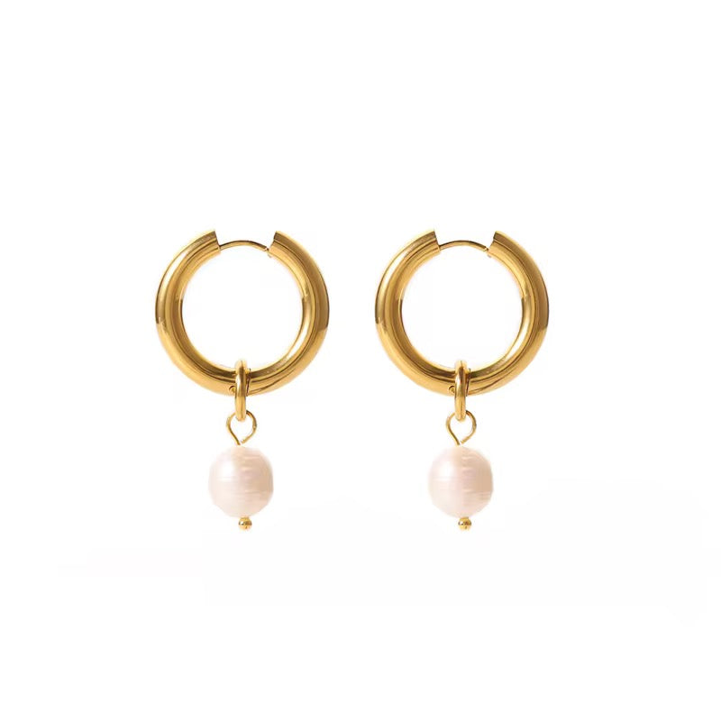Pearl Charm Hoop Earrings