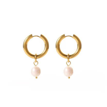 Pearl Charm Hoop Earrings